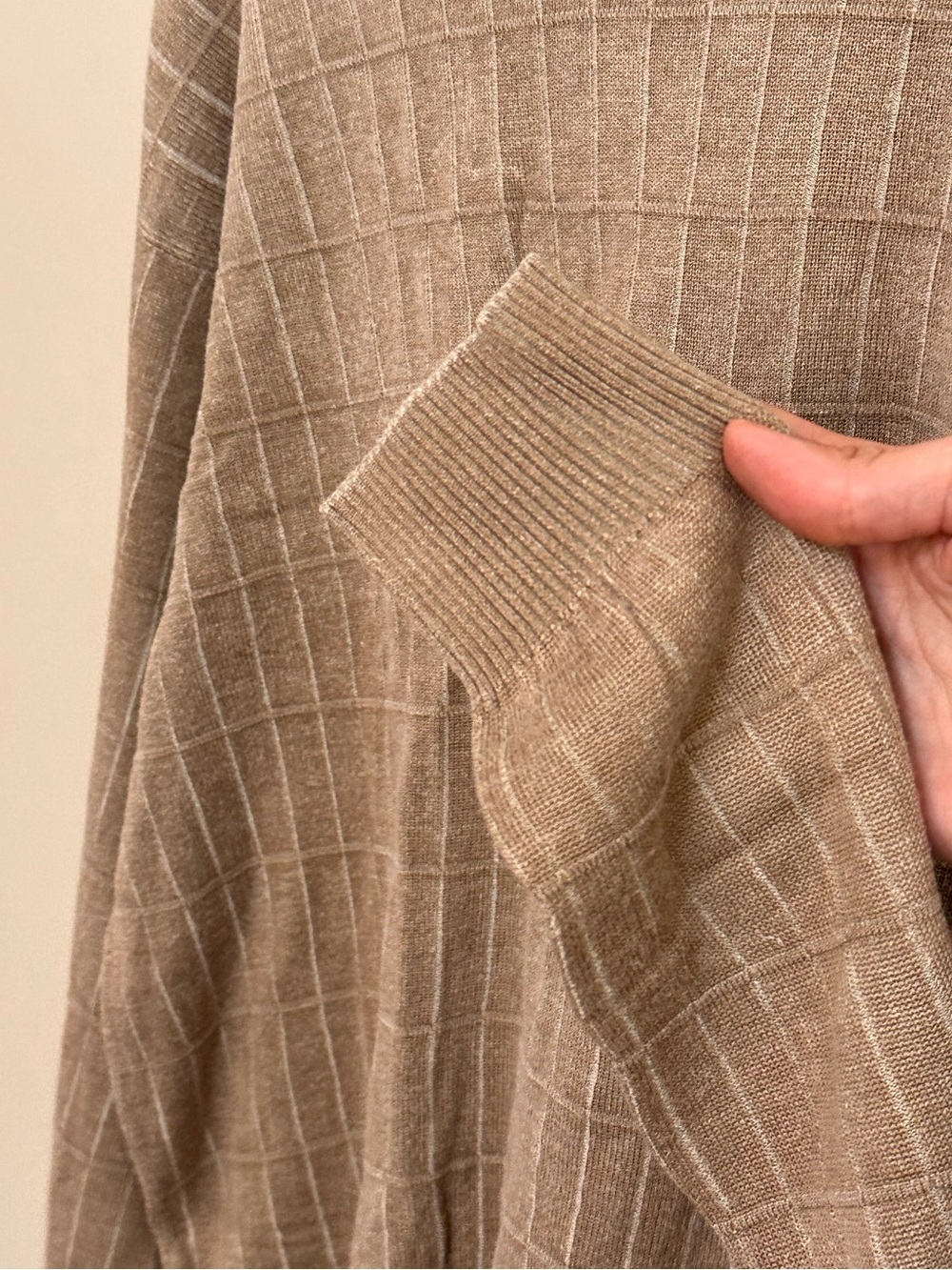 Pronto Uomo 100% Silk Windowpane Sweater Men’s XL Taupe Quiet Luxury - Picture 5 of 7